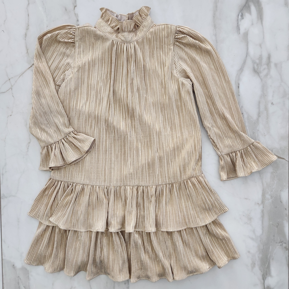 Janie and Jack Metallic Gold Pleated Ruffle Dress